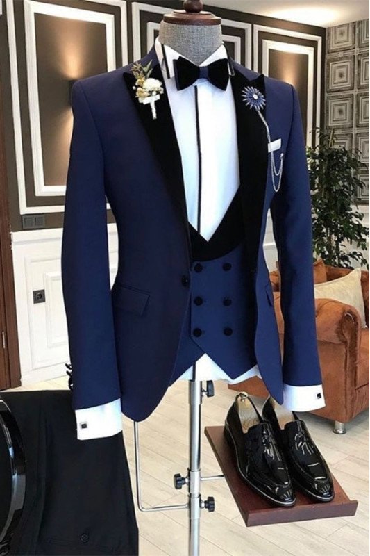 Paul Bespoke Peaked Lapel Best Fitted Dark Navy Formal Business Men Suit