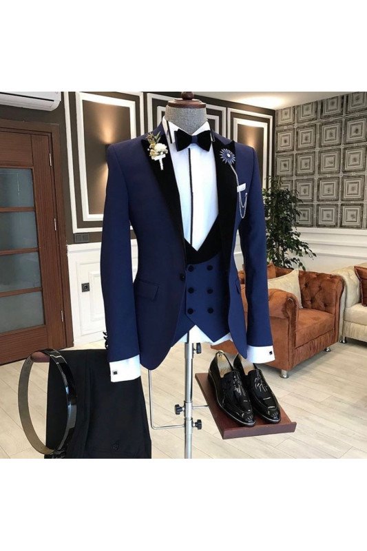 Paul Bespoke Peaked Lapel Best Fitted Dark Navy Formal Business Men Suit