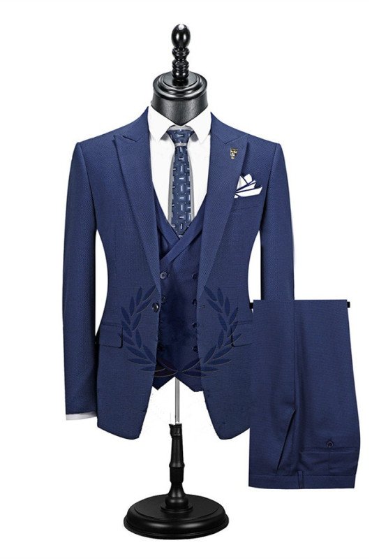 New Arrival Dark Navy Fashion Peaked Lapel Men Suits