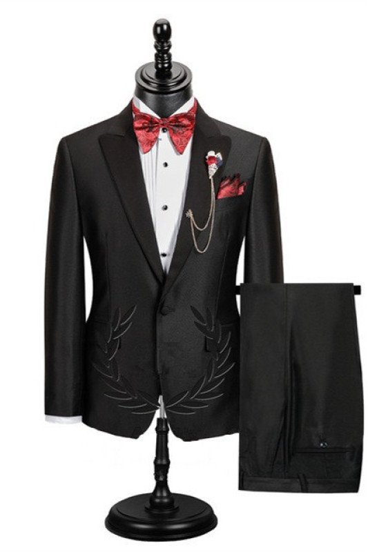 Edgar Chic Black Peaked Lapel Best Fitted Men Suit for Prom