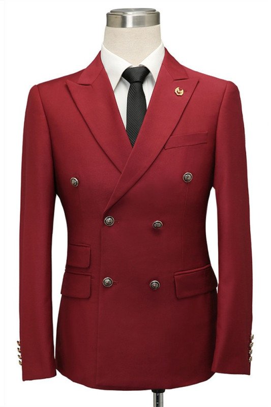 Asher Red Double Breasted Peaked Lapel Best Fitted Men Suits