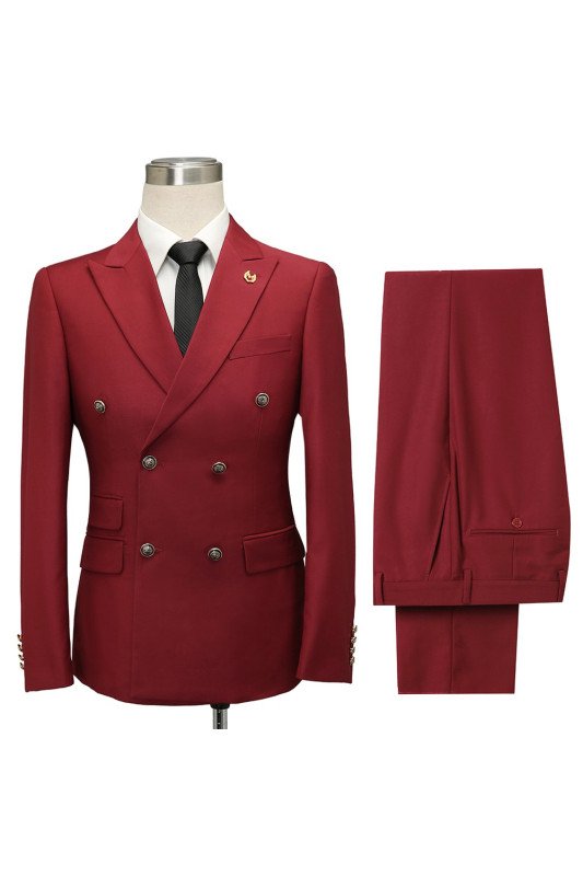 Asher Red Double Breasted Peaked Lapel Best Fitted Men Suits