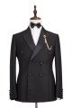 Classic Satin Peak Lapel Double Breasted Black Men Business Suit