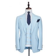 Andre Sky Blue Fashion Peaked Lapel Best Fit Men Suit for Prom