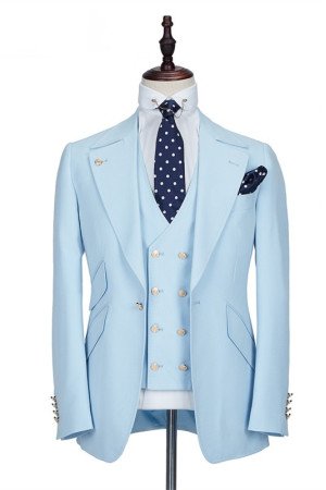 Andre Sky Blue Fashion Peaked Lapel Best Fit Men Suit for Prom Andre Sky Blue Fashion Peaked Lapel Best Fit Men Suit for Prom