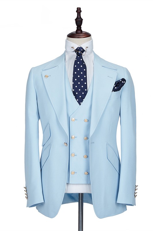 Andre Sky Blue Fashion Peaked Lapel Best Fit Men Suit for Prom