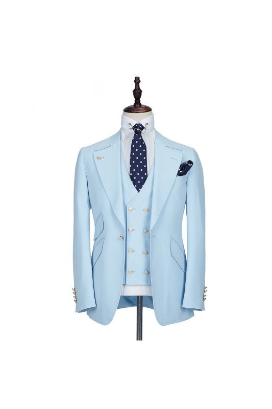 Andre Sky Blue Fashion Peaked Lapel Best Fit Men Suit for Prom
