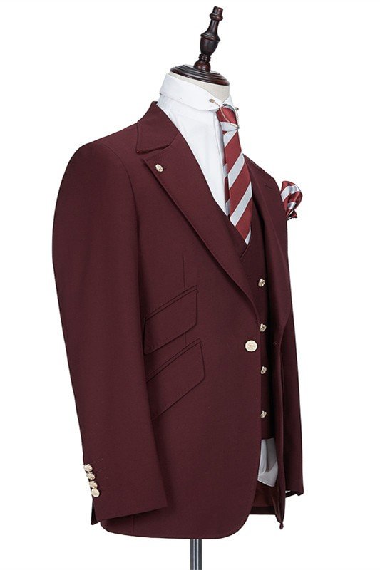 New Arrival Burgundy Peaked Lapel One Button Men Suits