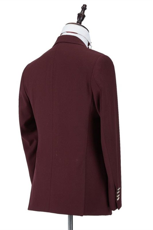 New Arrival Burgundy Peaked Lapel One Button Men Suits