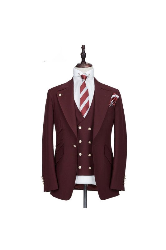 New Arrival Burgundy Peaked Lapel One Button Men Suits