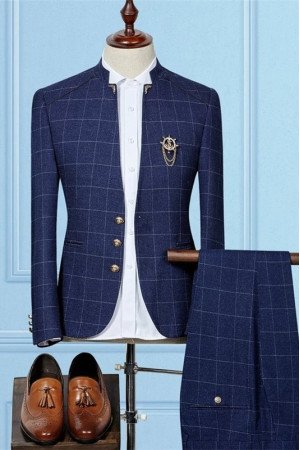 Myles Dark Navy Two Pieces Best Fitted Chic Plaid Prom Men Suits Myles Dark Navy Two Pieces Best Fitted Chic Plaid Prom Men Suits