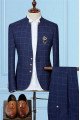 Myles Dark Navy Two Pieces Best Fitted Chic Plaid Prom Men Suits