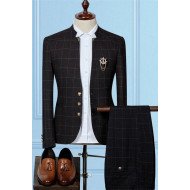 Stylish Black Slim Sit Plaid Fashion Two Pieces Men Suits