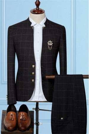 Stylish Black Slim Sit Plaid Fashion Two Pieces Men Suits Stylish Black Slim Sit Plaid Fashion Two Pieces Men Suits