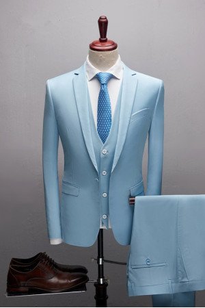 James Chic Notched Lapel Sky Blue Three Pieces Prom Outfits for Boys
