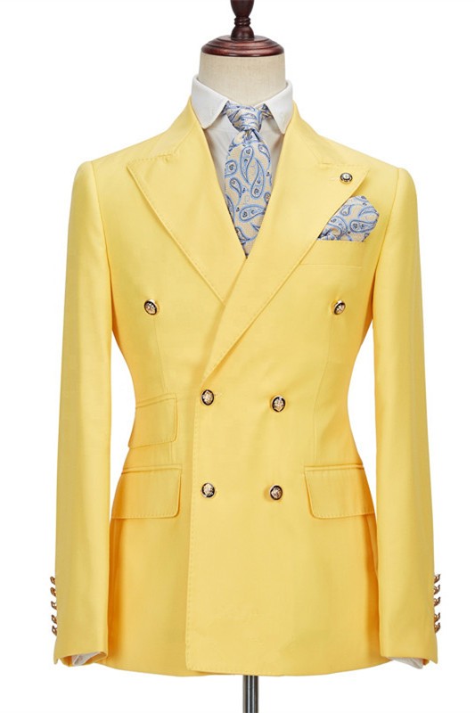 Brodie Yellow Double Breasted Peaked Lapel Best Fitted Bespoke Men Suits