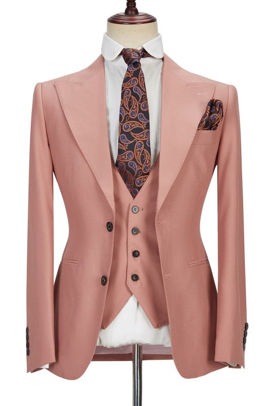 Ivan Three Piece Coral Pink Two Buttons Peak Lapel Fashion Men Suit