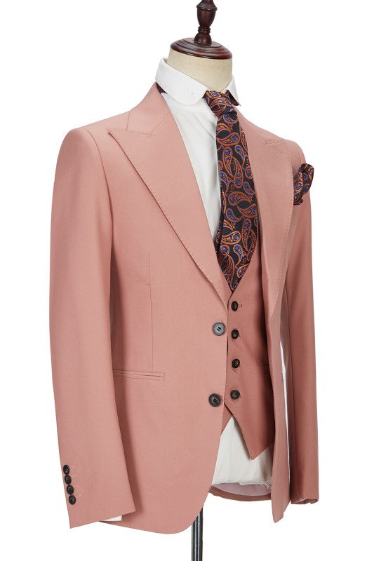 Ivan Three Piece Coral Pink Two Buttons Peak Lapel Fashion Men Suit