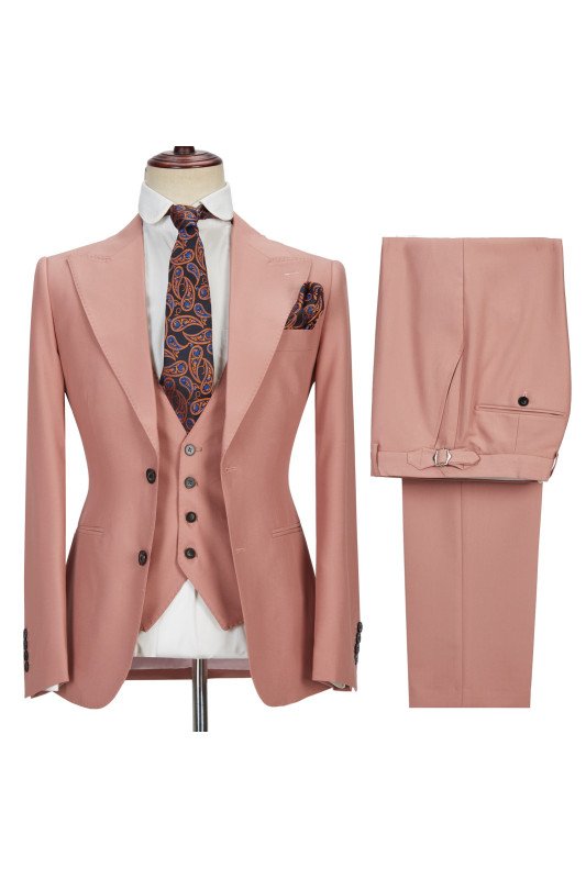 Ivan Three Piece Coral Pink Two Buttons Peak Lapel Fashion Men Suit