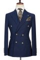 Dark Navy Peak Lapel Double Breasted Formal Men Suit for Business