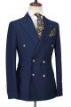 Dark Navy Peak Lapel Double Breasted Formal Men Suit for Business