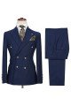 Dark Navy Peak Lapel Double Breasted Formal Men Suit for Business