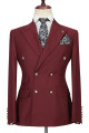 Fashion Double Breasted Burgundy Peak Lapel Men Formal Suit