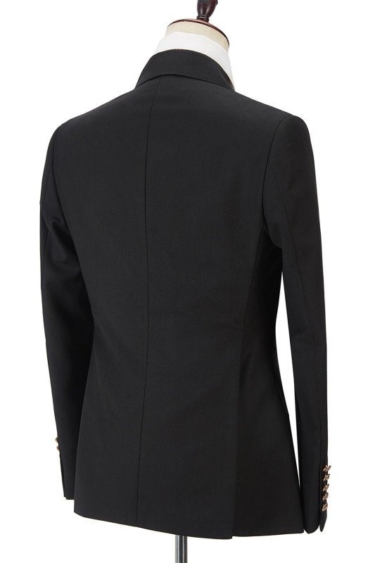 Stylish Classic Black Double Breasted Men Formal Suit with Peak Lapel