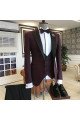 Fashion Burgundy Three-Pieces Black Peaked Lapel Double Breasted Waistcoat Men Suits