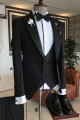 Lambert Formal Three-pieces Black Peaked Lapel Best Fitted Men Business Suit