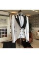 Leo Fashion White Three-Pieces Black Peaked Lapel Double Breasted Bespoke Business Suits