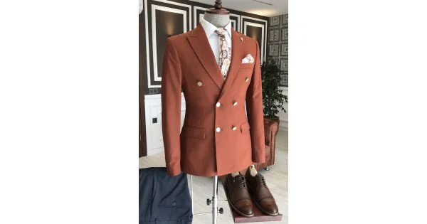 Orange Peak Lapel Double Breasted Slim Fit Solid Color Men's Suit Vest main image 1