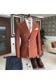 Fashion Formal Orange Peaked Lapel Double Breasted Men Suits For Business