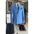 Stylish Solid Blue Peaked Lapel Double Breasted Business Men Suits