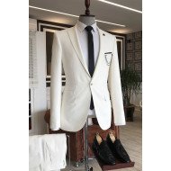 Chic  Hot White Peaked Lapel One Button Three Flaps Business Men Suits Chic  Hot White Peaked Lapel One Button Three Flaps Business Men Suits
