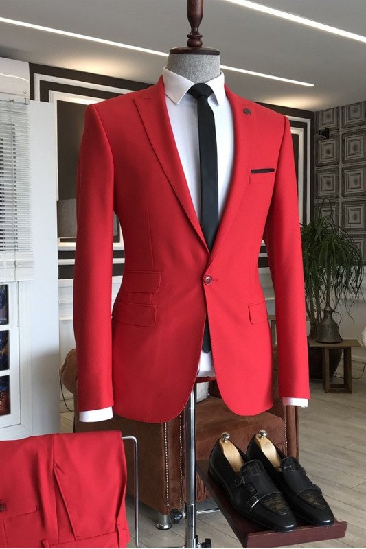 Beacher Red Peaked Lapel Best Fitted Bespoke Prom Men Suits