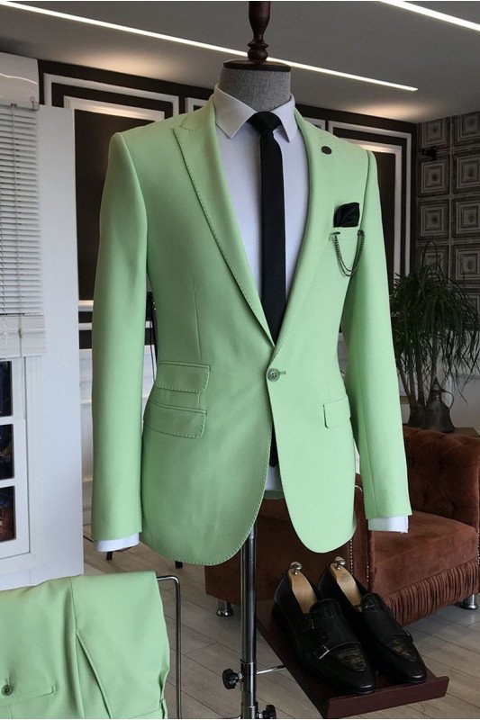 David Light Green Peaked Lapel Mens Business Suits