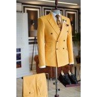 Nigel Newest Yellow Peaked Lapel Double Breasted Tailored Prom Suits Nigel Newest Yellow Peaked Lapel Double Breasted Tailored Prom Suits