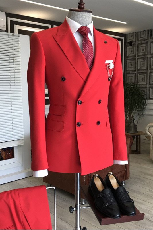 Ivan Red Peaked Lapel Double Breasted Bespoke Best Fitted Prom Men Suits