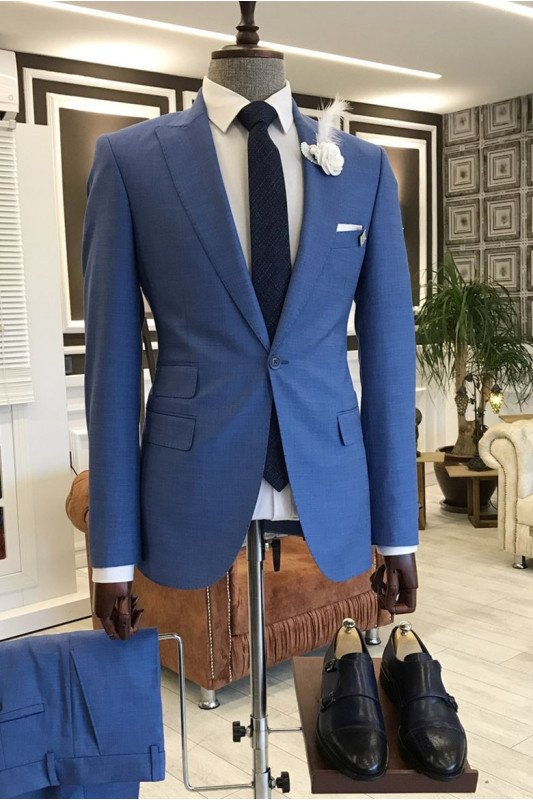 Milo Fashion Blue One Button Three Flaps Men Suits For Business
