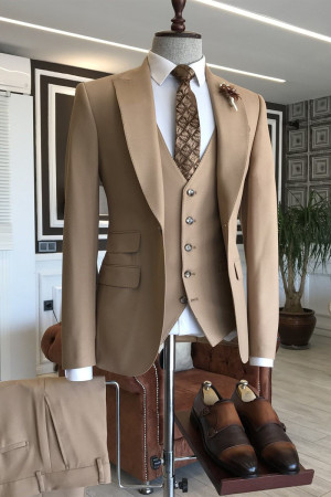 Sampson New Arrival Brown Peaked Lapel Best Fitted Business Suits For Men Sampson New Arrival Brown Peaked Lapel Best Fitted Business Suits For Men