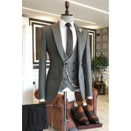 PaTrendy Solid Gray Peaked Lapel Double Breasted Bespoke Business Men Suits PaTrendy Solid Gray Peaked Lapel Double Breasted Bespoke Business Men Suits