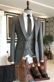 PaTrendy Solid Gray Peaked Lapel Double Breasted Bespoke Business Men Suits