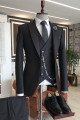 Black Three-Pieces Peaked Lapel One Button Tailored Best Fitted Suits For Men