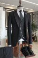 Black Three-Pieces Peaked Lapel One Button Tailored Best Fitted Suits For Men Black Three-Pieces Peaked Lapel One Button Tailored Best Fitted Suits For Men