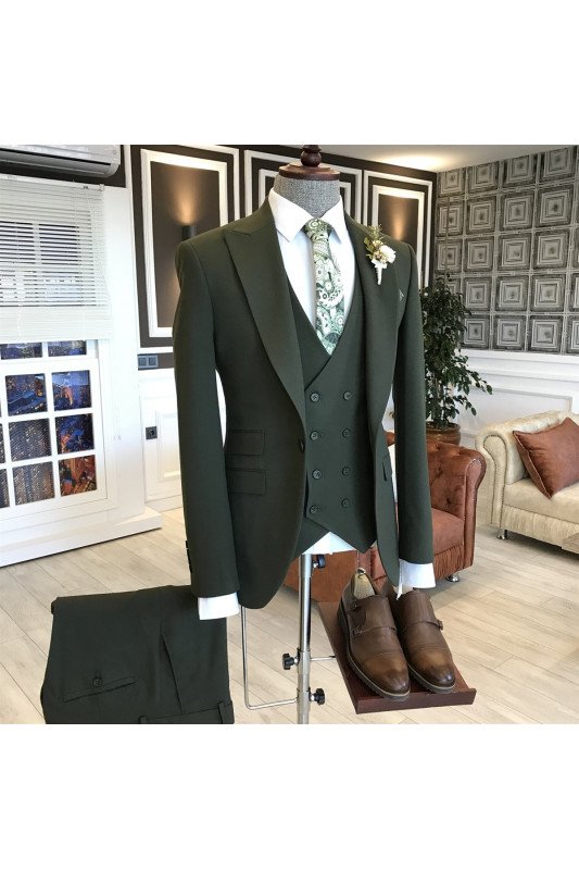 Fashion Dark Green One Button Tailored Business Suits For Men