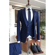 Chic Navy Blue Three-Pieces Peaked Lapel Best Fitted Business Men Suits Chic Navy Blue Three-Pieces Peaked Lapel Best Fitted Business Men Suits
