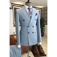 Chic Blue Peaked Lapel Double Breasted Business Suits For Men Chic Blue Peaked Lapel Double Breasted Business Suits For Men