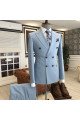Chic Blue Peaked Lapel Double Breasted Business Suits For Men