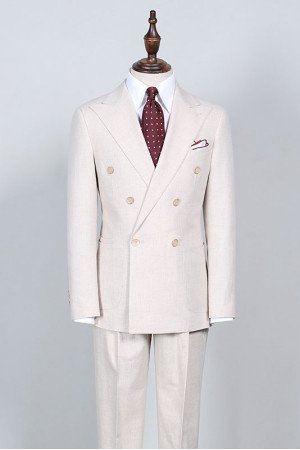 Simple White Peaked Lapel Double Breasted Bespoke Business Suit Simple White Peaked Lapel Double Breasted Bespoke Business Suit